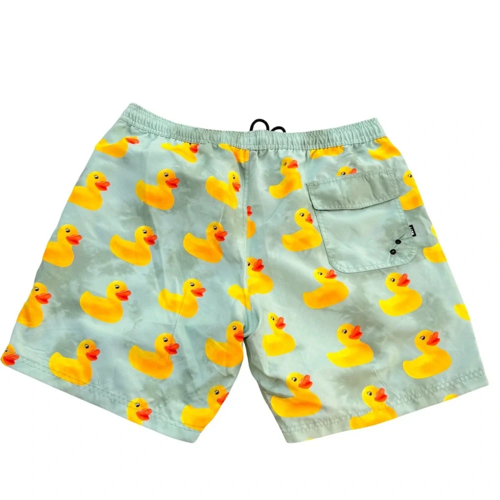 Neff Men's Swim Trunks Yellow Rubber Ducks Print‎ Elastic Waist Size XL